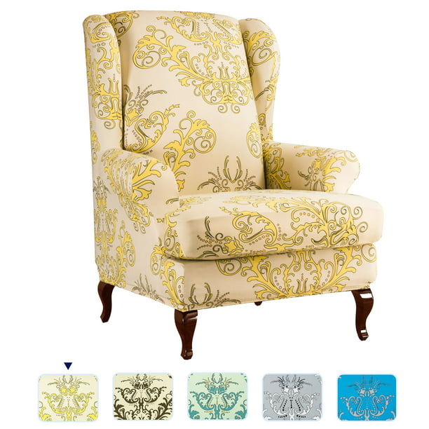 Subrtex Wingback Chair Slipcover Stretch Printed Spandex Wing Back Cover 2-Piece 